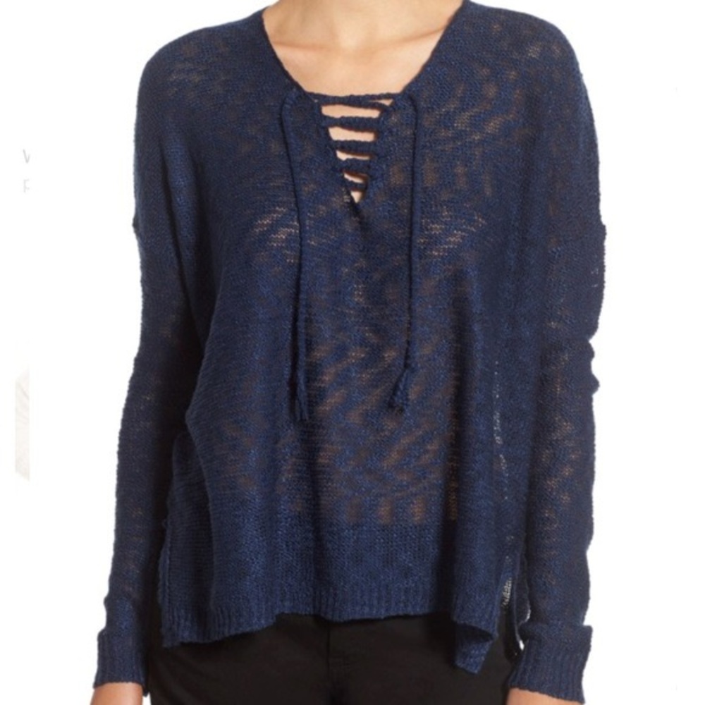 Navy Blue Tie Pullover Sweater, M
